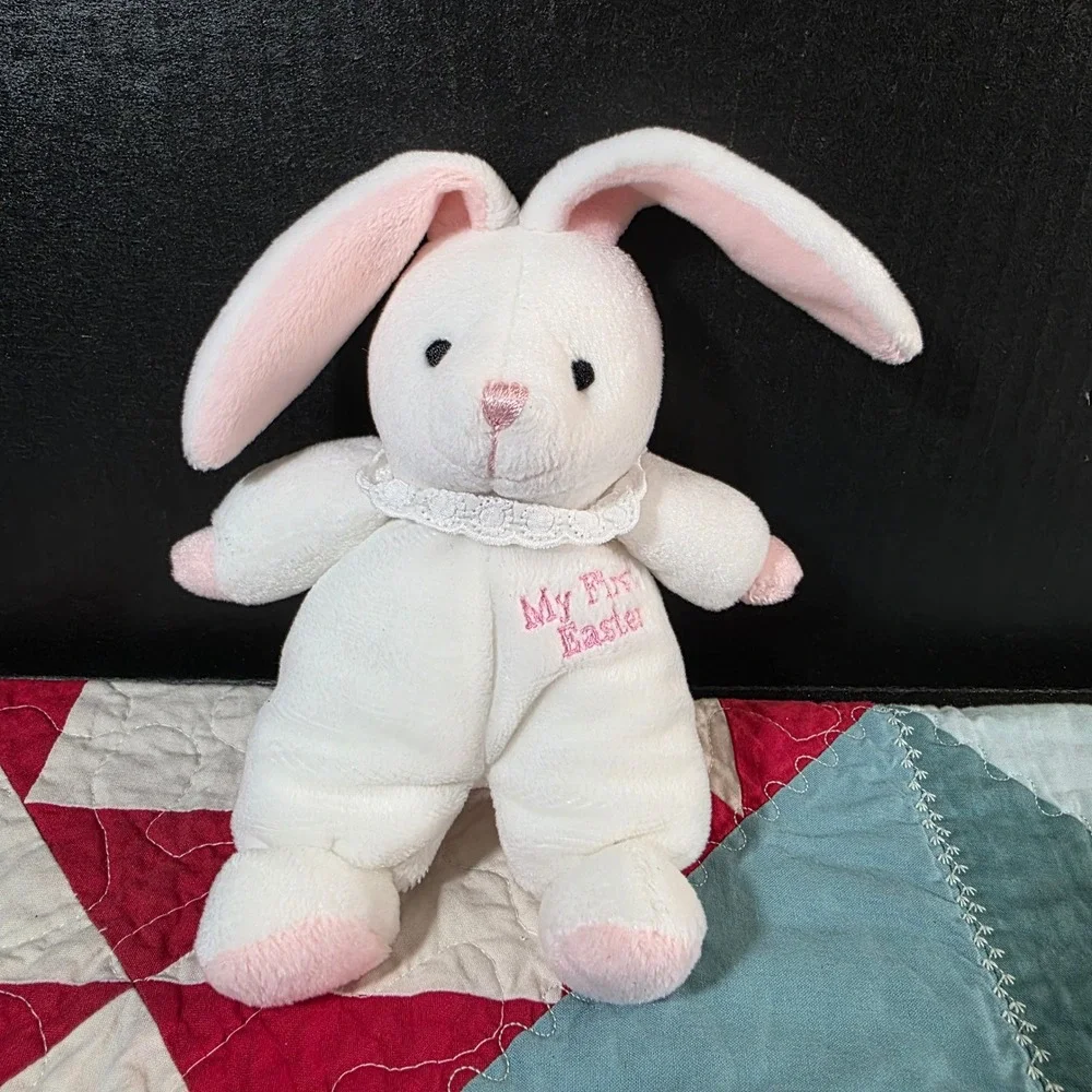 Chosun International Plush Bunny Small White‎ Pink My First Easter Lace Collar